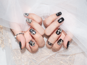 chrome heart nail ring, black and rhinestone nails, short coffin gel nails, star nail designs y2k, monoschic nails