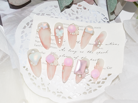 light pink press on, pink jade nails, handmade press on nails, nude matte nails, monoschic nails