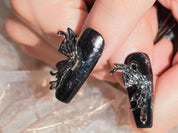 monoschic black white holo glitter butterfly press on nail 
