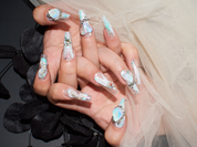 white nails pearl, rhinestone bling nails, luxury spa nails, wedding press on nails, monoschic nails