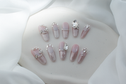 pink press on nails, rhinestone bling nails, hot pink french tip nails, pink cat eye nails