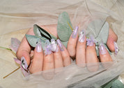 wedding press on nails, butterfly lace, pink and purple nail designs, summer coffin nails, monoschic nails