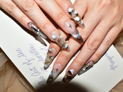 nail glitter gold, handmade press on nails, long clear nails, monoschic nails
