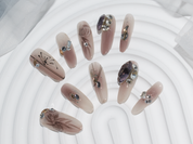impress long oval press on nails, monoschic nails, rose nails, nude nail designs, nude glitter nails