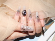 Rose Butterfly Elegance, monoschic nails，impress long oval press on nails, monoschic nails, rose nails, nude nail designs, nude glitter nails