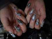 handmade press on nails, sliver glitter nails, y2k nails black, monoschic nails