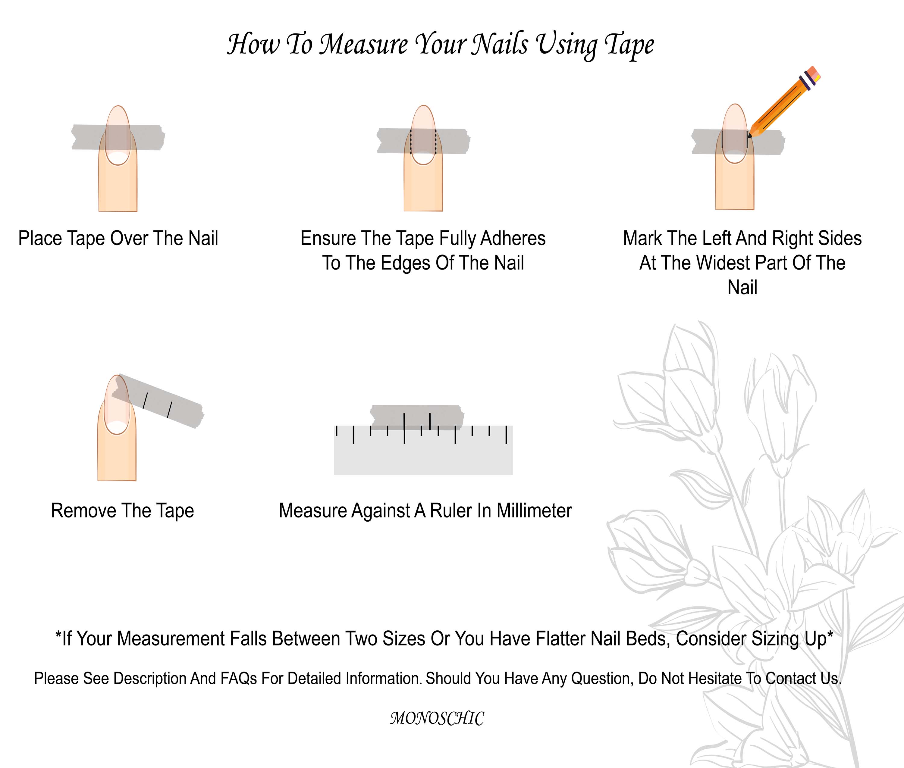 how to measure nail size, monoschic nails