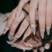 pink press on nails, nude nails and glitter, nail luxury, princess nail, handmade press on nails