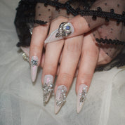 pink press on nails, nude nails and glitter, nail luxury, princess nail, handmade press on nails